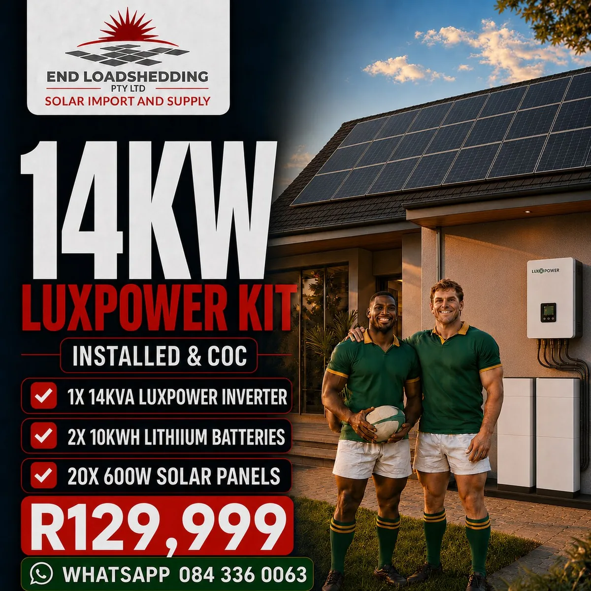 14kW LuxPower solar package with dual 10kWh lithium batteries