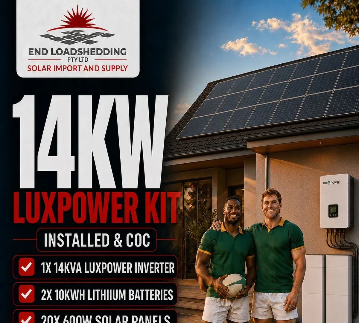 14kW LuxPower solar package with dual 10kWh lithium batteries