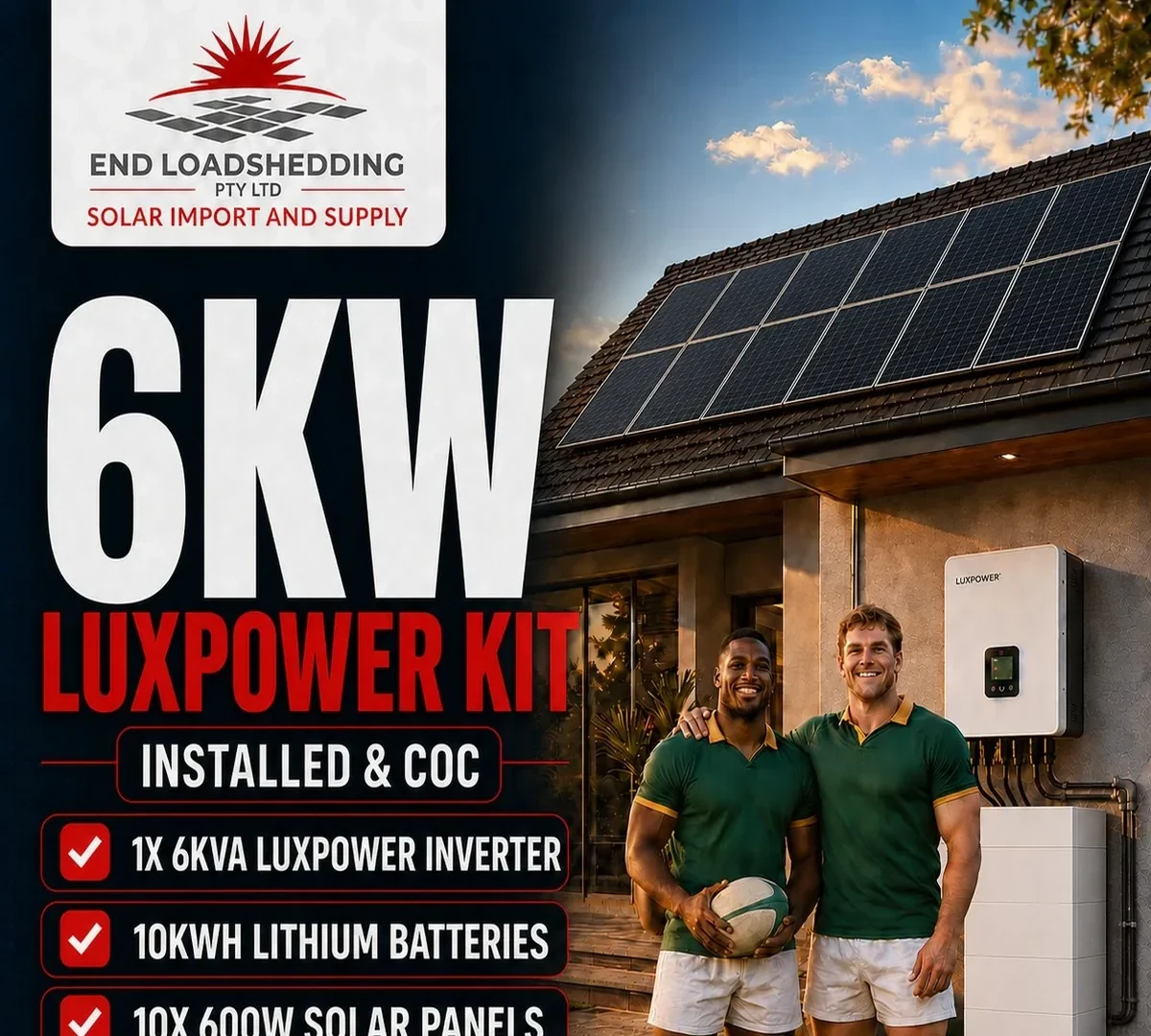 6kW LuxPower solar package with 10kWh battery and 10 solar panels